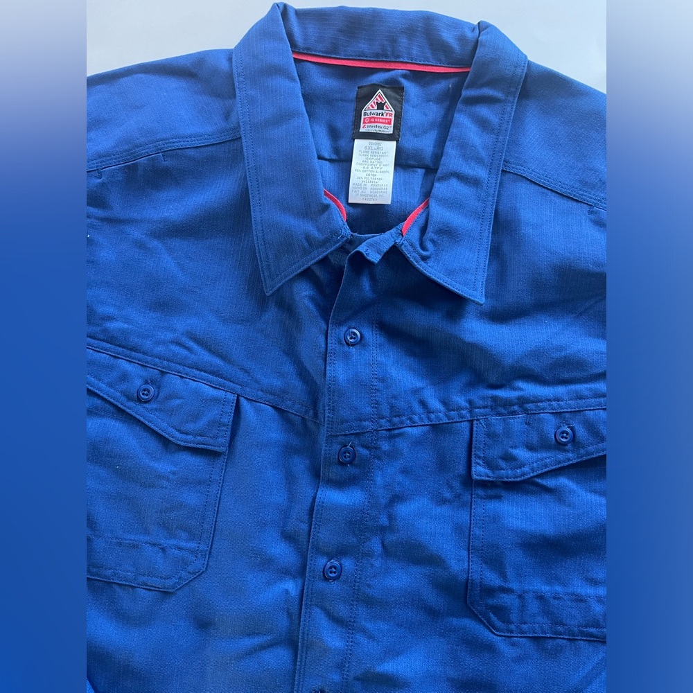 Bulwark FR Men's 6XL iQ Series Button Up Shirt Blue Flame Resistant NEW Workwear